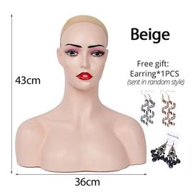 Tête de Mannequin à Peau Noire avec Épaules pour Perruques,Affichage de Perruque,Outils de Maquillage,pour Chapeaux et Écharpes - Type Have teeth beige