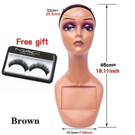 Tête de Mannequin avec Support sans Épaules,Dispositif d'affichage réaliste pour la Fabrication de Perruques,Casquettes et Lunettes - Type fang kuang brown