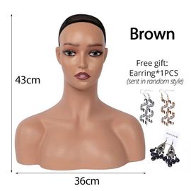 Tête de Mannequin à Peau Noire avec Épaules pour Perruques,Affichage de Perruque,Outils de Maquillage,pour Chapeaux et Écharpes - Type Have teeth Brown