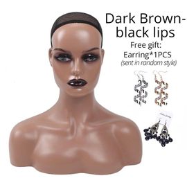 Tête de Mannequin à Peau Noire avec Épaules pour Perruques,Affichage de Perruque,Outils de Maquillage,pour Chapeaux et Écharpes - Type blacklips Dark brown