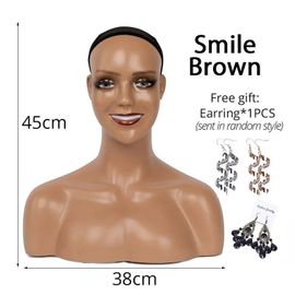 Tête de Mannequin à Peau Noire avec Épaules pour Perruques,Affichage de Perruque,Outils de Maquillage,pour Chapeaux et Écharpes - Type new Smile Brown