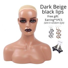 Tête de Mannequin à Peau Noire avec Épaules pour Perruques,Affichage de Perruque,Outils de Maquillage,pour Chapeaux et Écharpes - Type blacklips Dark Beige