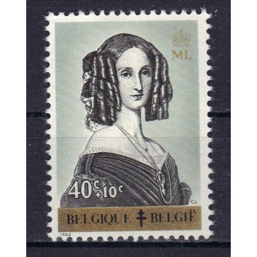 Belgique 1962 : Au Profit D'oeuvres Antituberculeuses : Portrait De La Reine Louise-Marie - Timbre 40 C. +  10  C. Vert-Pâle, Or Et Sépia Avec Le Monogramme Ml Neuf **