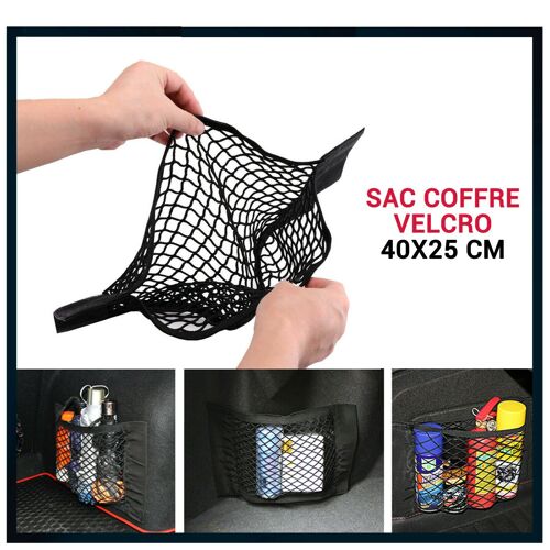 Sac De Rangement Élastique Coffre Siège Arrière Voiture Velcro 40x25 Cm