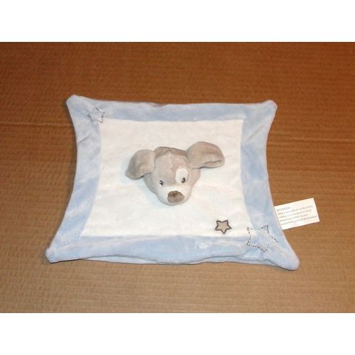 Doudou  Peluche Plat  Chien Cocard Kimbaloo La Halle Blanc Bleu Ciel