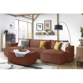 Pouf Nihad Velours Côtelé Orange