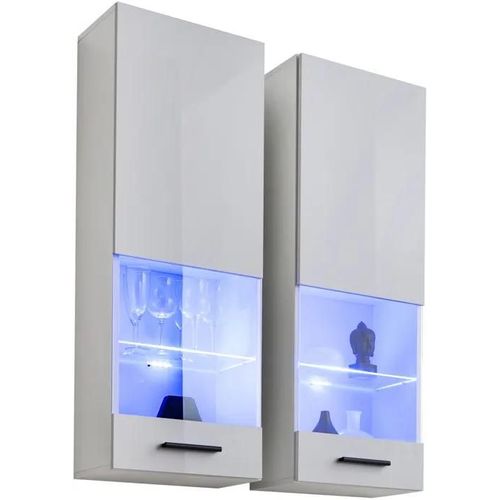 Vitrine T51 Extreme Furniture - Led Bleues - Blanc Brillant & Blanc - Façades En Brillant - L40cm X H120cm X P29cm