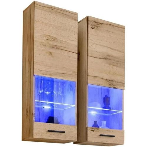 Vitrine T51 Extreme Furniture - Led Bleues - Bois Naturel & Bois Naturel - Façades En Brillant - L40cmxh120cmxp29cm