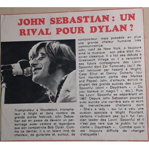 John Sebastian [Coupure De Presse - 1970] - 14 X 12,5 Cm