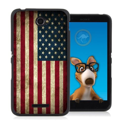 Coque Souple en gel noir pour Sony Xperia E4 avec impression Motifs drapeau USA