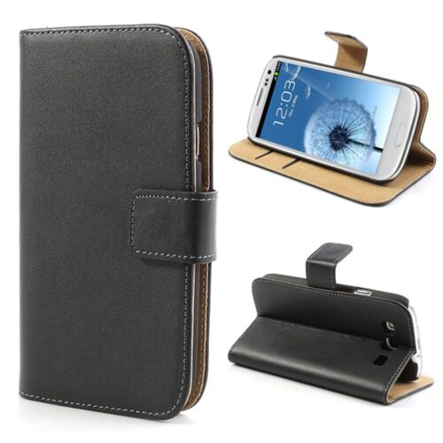 Etui type portefeuille noir pour Galaxy-S3 rabat latéral articulé fonction sta