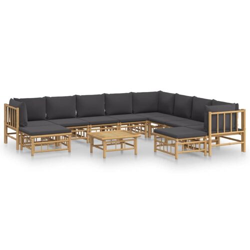 Salon De Jardin 11 Pcs Avec Coussins Gris Foncé Bambou