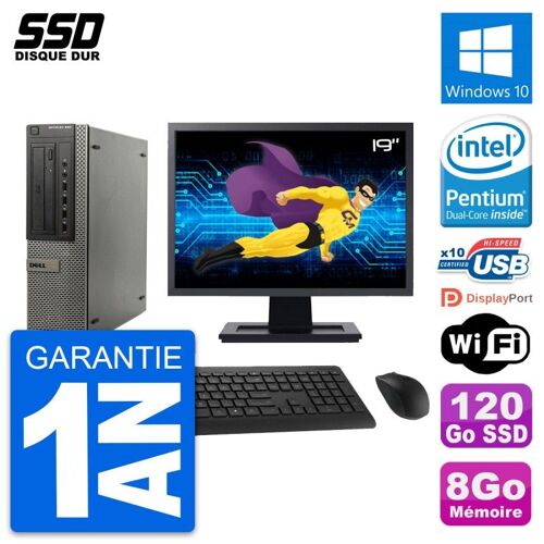 PC DELL OptiPlex 990 DT Ecran 19" Intel G630 RAM 8Go SSD 120Go Windows 10 Wifi