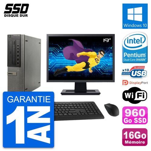 PC DELL OptiPlex 990 DT Ecran 19" Intel G630 RAM 16Go SSD 960Go Windows 10 Wifi