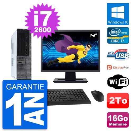 PC Dell 990 DT Ecran 19" Intel i7-2600 RAM 16Go Disque Dur 2To Windows 10 Wifi