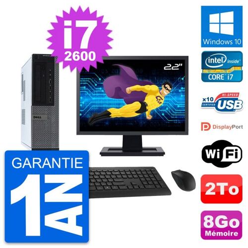 PC Dell 990 DT Ecran 22" Intel i7-2600 RAM 8Go Disque Dur 2To Windows 10 Wifi