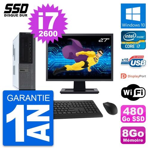 PC Dell OptiPlex 990 DT Ecran 27" i7-2600 RAM 8Go SSD 480Go Windows 10 Wifi