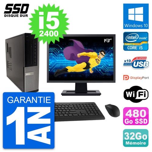 PC Dell 990 DT Ecran 19" Intel Core i5-2400 RAM 32Go SSD 480Go Windows 10 Wifi