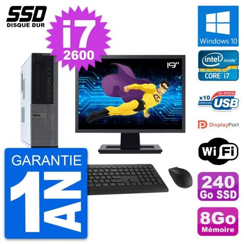 PC Dell OptiPlex 990 DT Ecran 19" i7-2600 RAM 8Go SSD 240Go Windows 10 Wifi