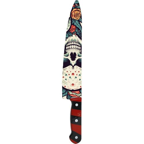 Couteau Boucher Jouet Crâne Fleuri 37cm Coloré