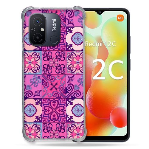 Coque Renforcée Pour Xiaomi Redmi 12c Texture Carreau Ciment Violet