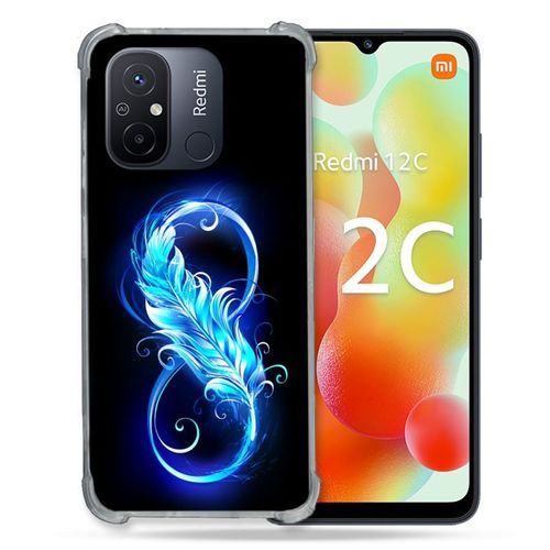 Coque Renforcée Pour Xiaomi Redmi 12c Texture Plume Infini Bleu