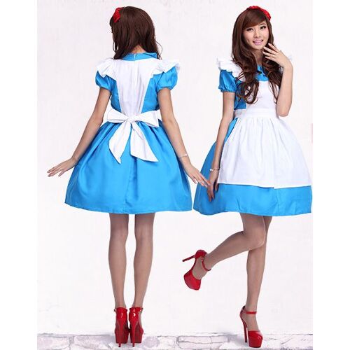 Costume Cosplay Déguisement Robe Tablier Bleu Blanc Dorothée Dorothy Le Magicien D'oz  Conte Histoire Maid Lolita Japonaise Convention Soirée Sortie Mode Fashion Kawaï Mignon Black Sugar
