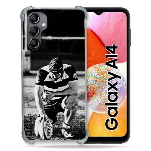 Coque Renforcée Pour Samsung Galaxy A14 4g / 5g Sport Rugby Noir Blanc