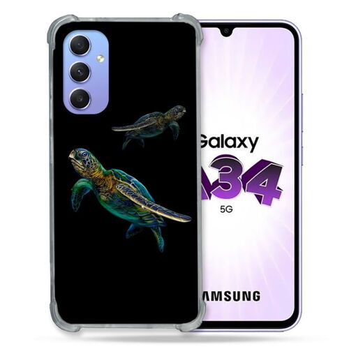 Coque Renforcée Pour Samsung Galaxy A34 5G Animal Tortue Noire multicolore