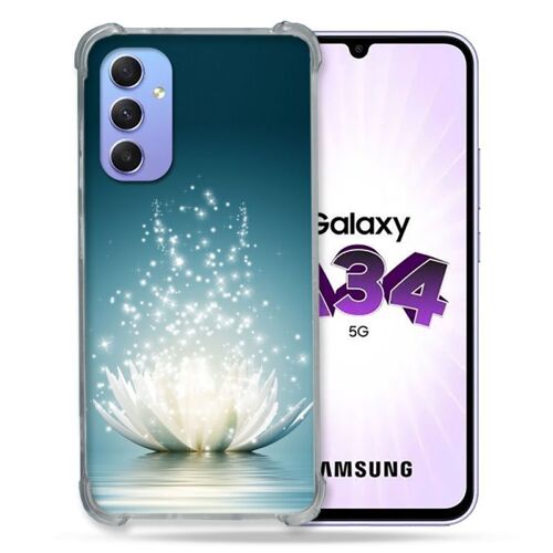 Coque Renforcée Pour Samsung Galaxy A34 5G Fleur Lotus Blanc