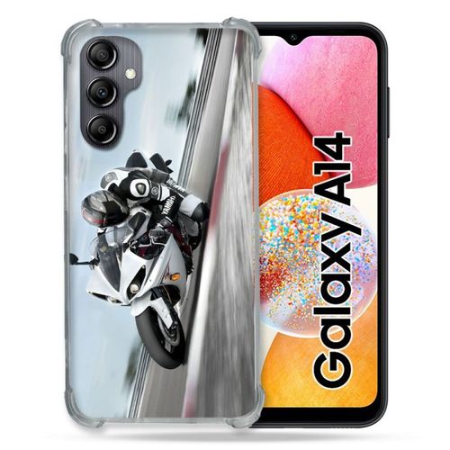 Coque Renforcée Pour Samsung Galaxy A14 4g / 5g Moto Course Gp Blanche