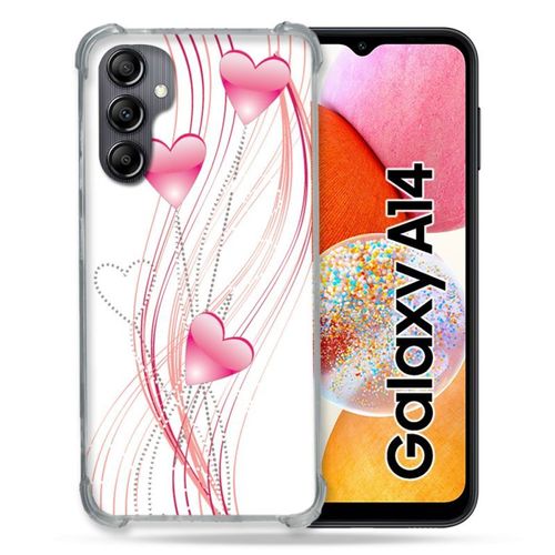 Coque Renforcée Pour Samsung Galaxy A14 4g / 5g Amour Coeur Rose Montant Sur Blanc