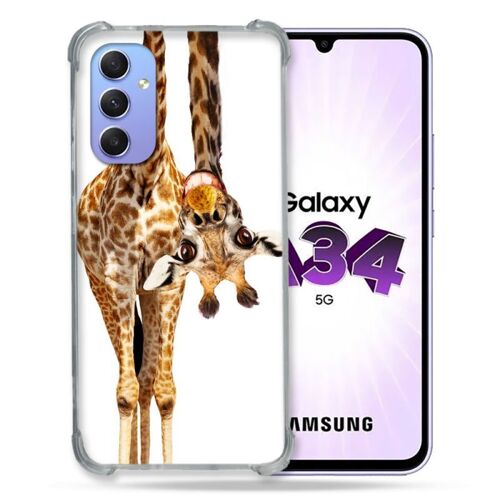 Coque Renforcée Pour Samsung Galaxy A34 5G Animal Girafe Blanche