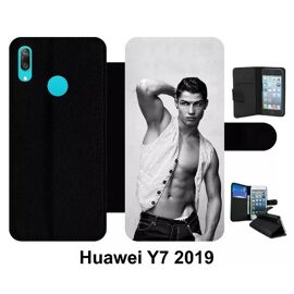 Etui À Rabat Huawei Y7 - Cr7 Cristiano Ronaldo Body Beau Gosse - Simili-Cuir - Noir