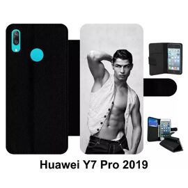 Etui À Rabat Huawei Y7 Pro - Cr7 Cristiano Ronaldo Body Beau Gosse - Simili-Cuir - Noir