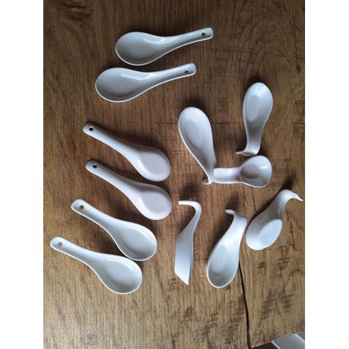 Cuillères Amuse-Bouche Lot De 12 Blanches Porcelaine 6x2modèles Différents