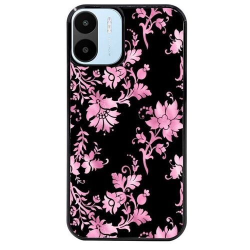 Coque Noire Pour Redmi A1 Et A2 Fleur Rose Et Noire