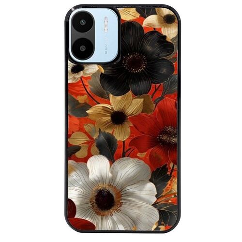 Coque Noire Pour Redmi A1 Et A2 Fleur Blanche Et Noire
