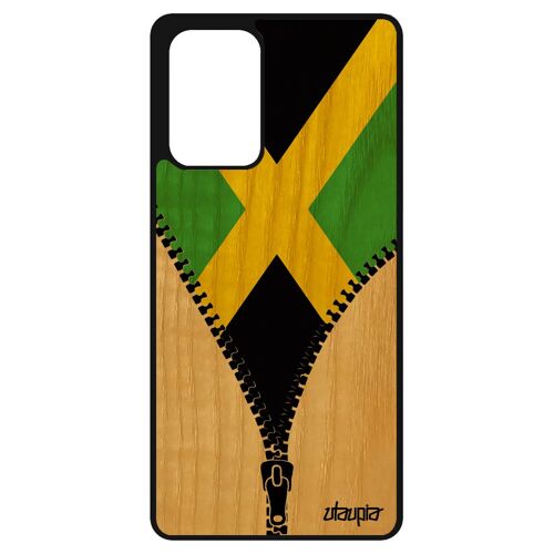 Coque A72 En Bois Silicone Drapeau Jamaique Jamaicain Antichoc Etui Reagge Jeux Olympiques Rigide Rasta Foot Football Samsung Galaxy