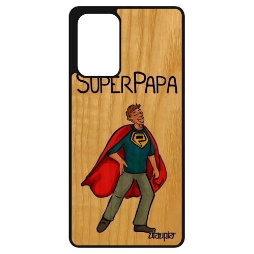 Coque super papa Samsung A72 en bois veritable silicone comics TPU humour humoristique bande dessinée housse rouge père drole galaxy
