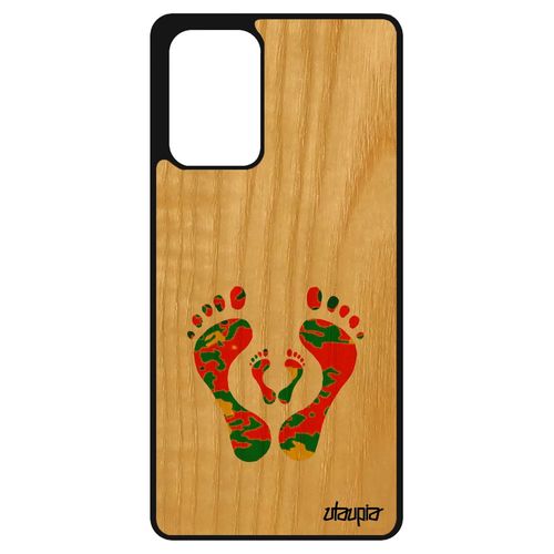 Coque Silicone Pour Samsung Galaxy A72 En Bois Trace De Pas Jamaique Pied Amour Fille Reggae De Protection Motif Unique Mobile Jaune