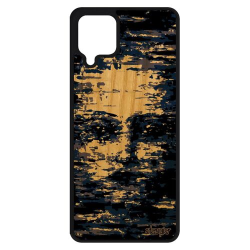 Coque Telephone Samsung A12 Bois Naturel Silicone Portrait Visage Homme Creation Cover Antichoc Visage Femme Art Mobile Galaxy