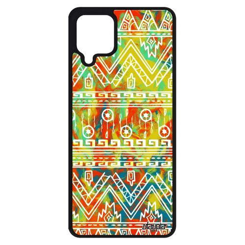 Coque Motif azteque Galaxy A12 silicone frise jaune personnalisé ethnique jolie peinture fond case effet unique tribal Samsung