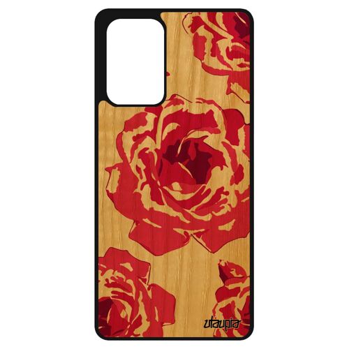 Coque en bois silicone Galaxy A72 rose fleur antichoc romantique eternelle Rose amour love petale de tatouage original 4G Samsung