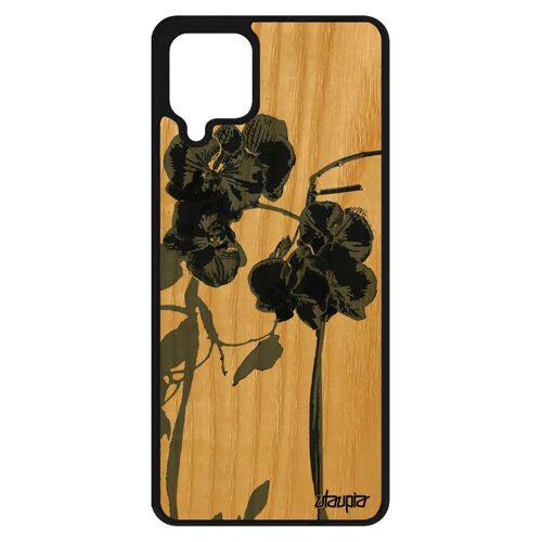 Coque Samsung A12 En Bois Silicone Orchidée Fleur Pas Cher Case Cadeau Fete Des Meres 4g Floral Tropical Telephone Jolie Etui Galaxy