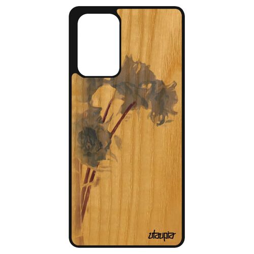 Coque silicone A72 en bois et bouquet de fleurs aquarelle peinture floral personnalisé bumper pastel love noir Samsung galaxy