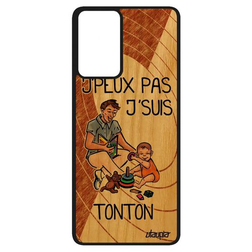 Coque Samsung Galaxy A52 En Bois Et Silicone Je Peux Pas J'suis Tonton Texte Drole Humour Oncle Bd Housse Jpeux Marron Etui Enfant