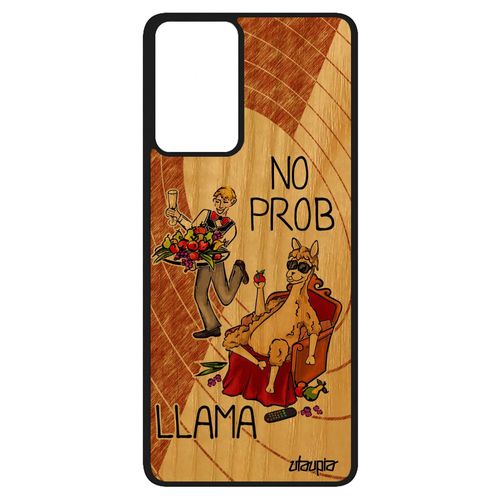 Coque Bois Naturel Samsung Galaxy A52 Silicone No Prob Lama Texte Cartoon Llama Bd Unique Telephone Rigide Marron Etui Animaux Drole