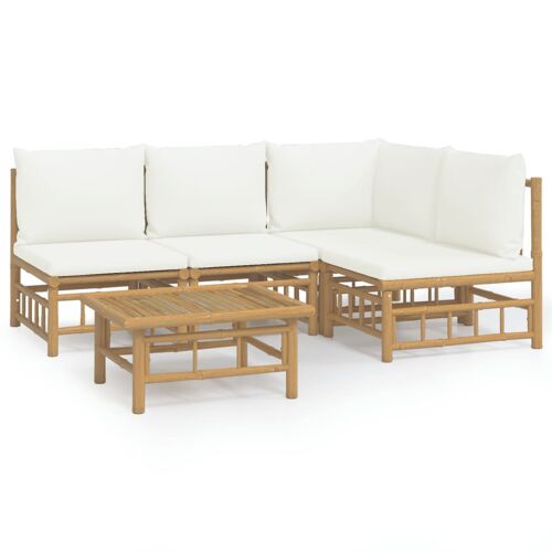 Salon De Jardin 5 Pcs Avec Coussins Blanc Crème Bambou