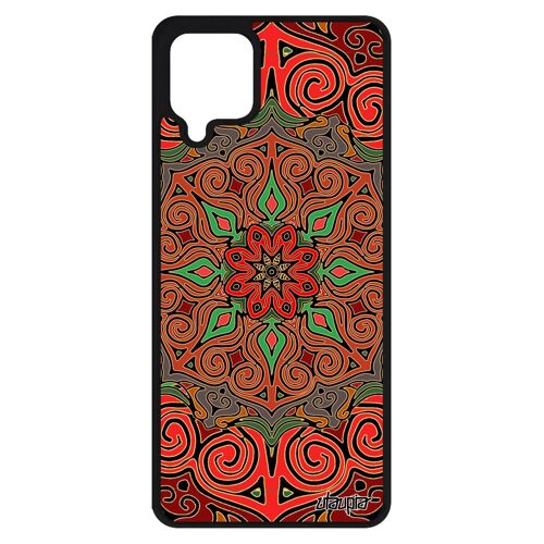 Coque pour Galaxy A12 silicone Mandala tibetain nepal Rouge graphique femme floral cover indien 4G Symbole aluminium rosace Samsung